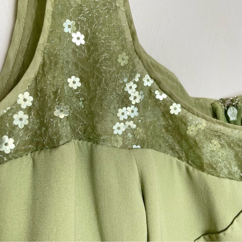 RENA LANGE Y2K Sleeveless Midi Silk Dress Floral Sequins Fairy Ethereal Formal - Picture 15 of 17